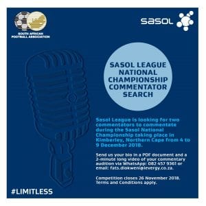 Sasol league commentator competition advert