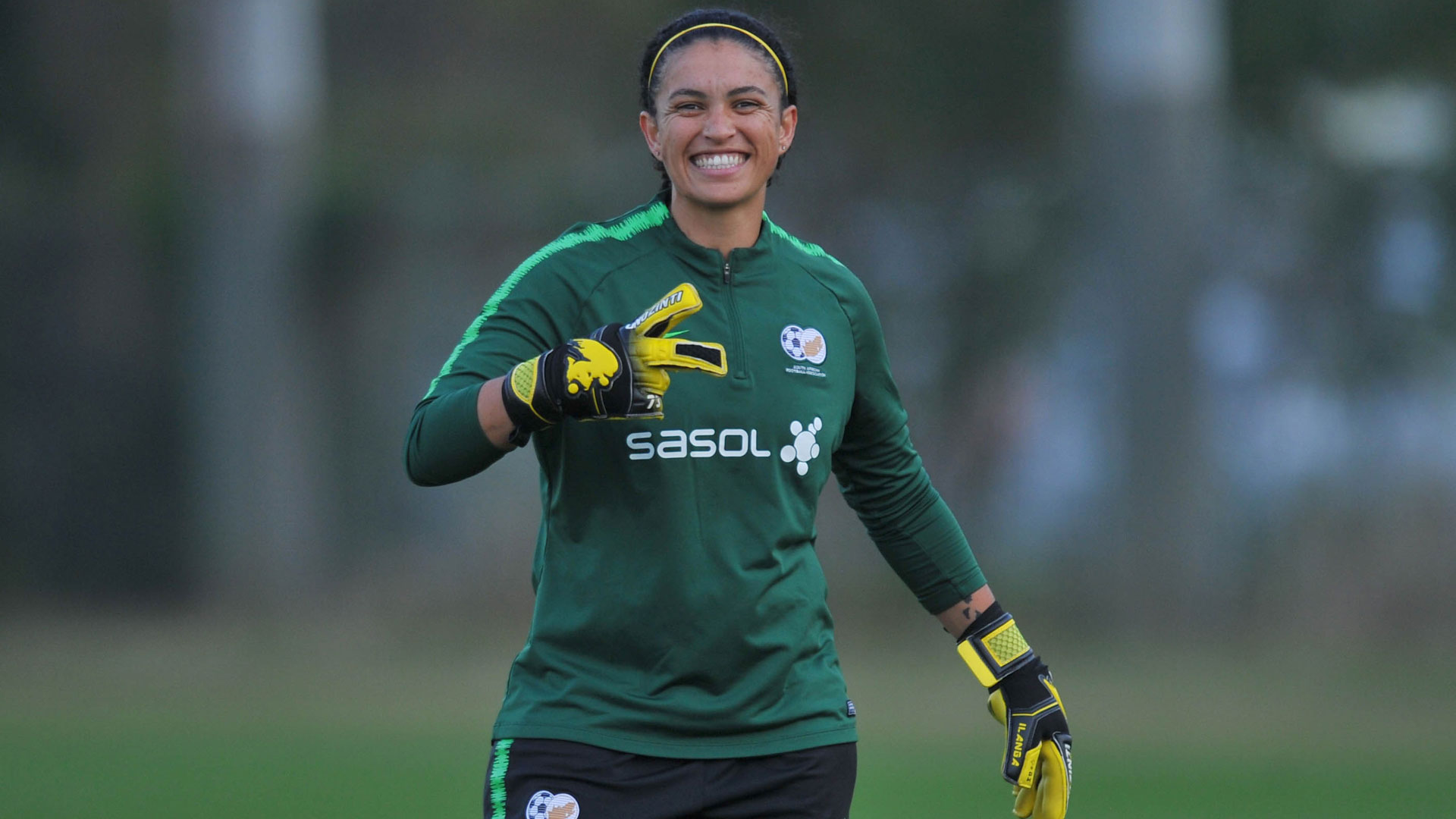 Banyana Banyana goalkeeper Kaylin Swart poses during a training session