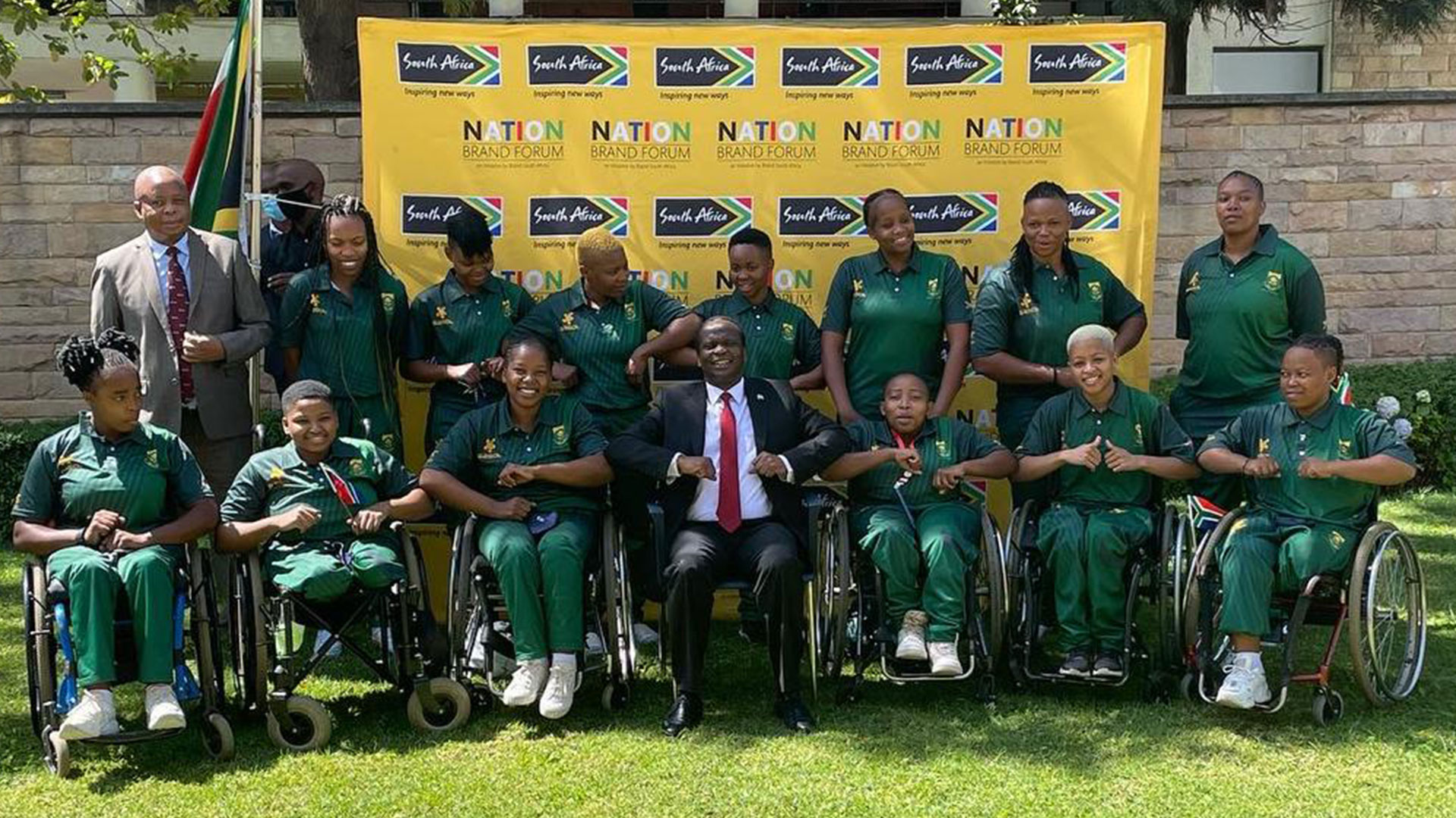 SA wheelchair basket ball womens team at SA embassy in Ethiopia