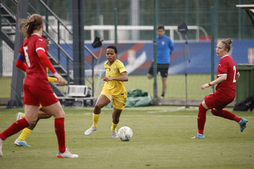 Hilda Magaia in action during the Banyana Banyana World Cup warm-up